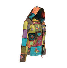 Women Love Flower Peace Embroidered Patchwork Hippie Pixie Hooded Jacket