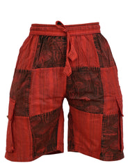 MENS PATCHWORK MUSHROOM PRINT HIPPIE BOHO CARGO SHORTS WITH POCKETS
