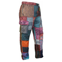 Mens Hippie Trousers Elastic Waist Patchwork Pants Bohemian Festival Clothes
