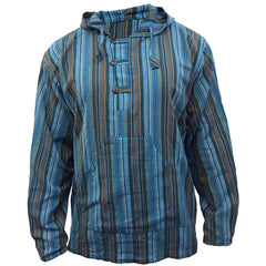 MEN LIGHTWEIGHT MULTICOLOUR DHARKE STRIPE GRANDAD HOODIE SHIRT