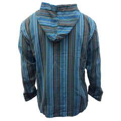 MEN LIGHTWEIGHT MULTICOLOUR DHARKE STRIPE GRANDAD HOODIE SHIRT