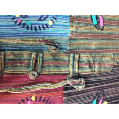 MEN STONEWASHED STRIPE PATCHWORK HIPPY HOODED GRANDAD SHIRT