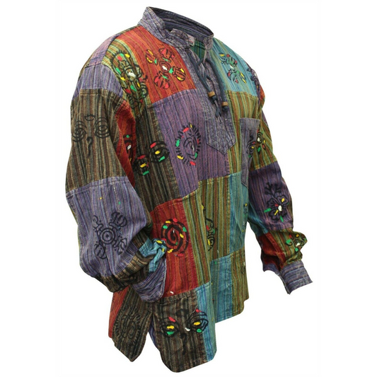 Men's Patchwork Stonewashed Lace Up Shirt