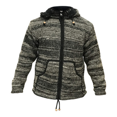 Tie Dye Hooded Wool Jacket, Fleece Lined Long Sleeve Full Zip Hoodie Hippie Sweater for Men