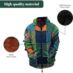 Mens Pixie Wool Hooded Outstich Jacket, Nepalese Hand Made Super Cosy Sweatshirt