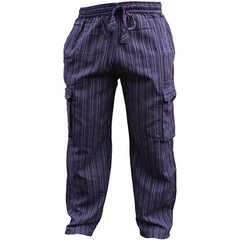 Men Stripes Wide Leg Hippie Multicolour Boho Festival Cargo Trousers, Casual Combat Pants