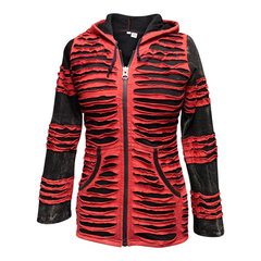 Women's Gothic Style Stone Washed Hippie Razor Cut Zip Up Hoodie