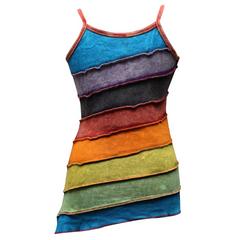 Women Stonewashed Rainbow Striped Cotton Hippie Boho Tank Top