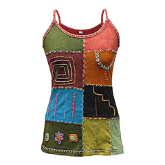 WOMEN COLOURFUL EMBROIDERED HIPPIE FESTIVAL TANK TOPS