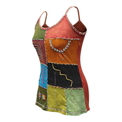 WOMEN COLOURFUL EMBROIDERED HIPPIE FESTIVAL TANK TOPS