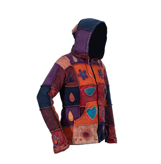 Women's Patchwork Floral Embroidery Hooded Jacket