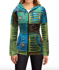 Women Flower Embroidery Razor Cut Pixie Hooded Jacket