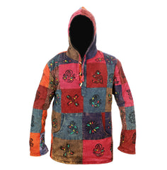 Men's Sun Symbol Patchwork Hooded Shirt