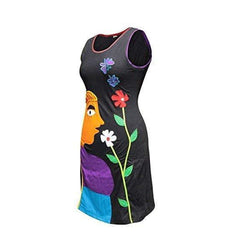 Women's Black Knee Length Sleeveless Lady Flower Dress