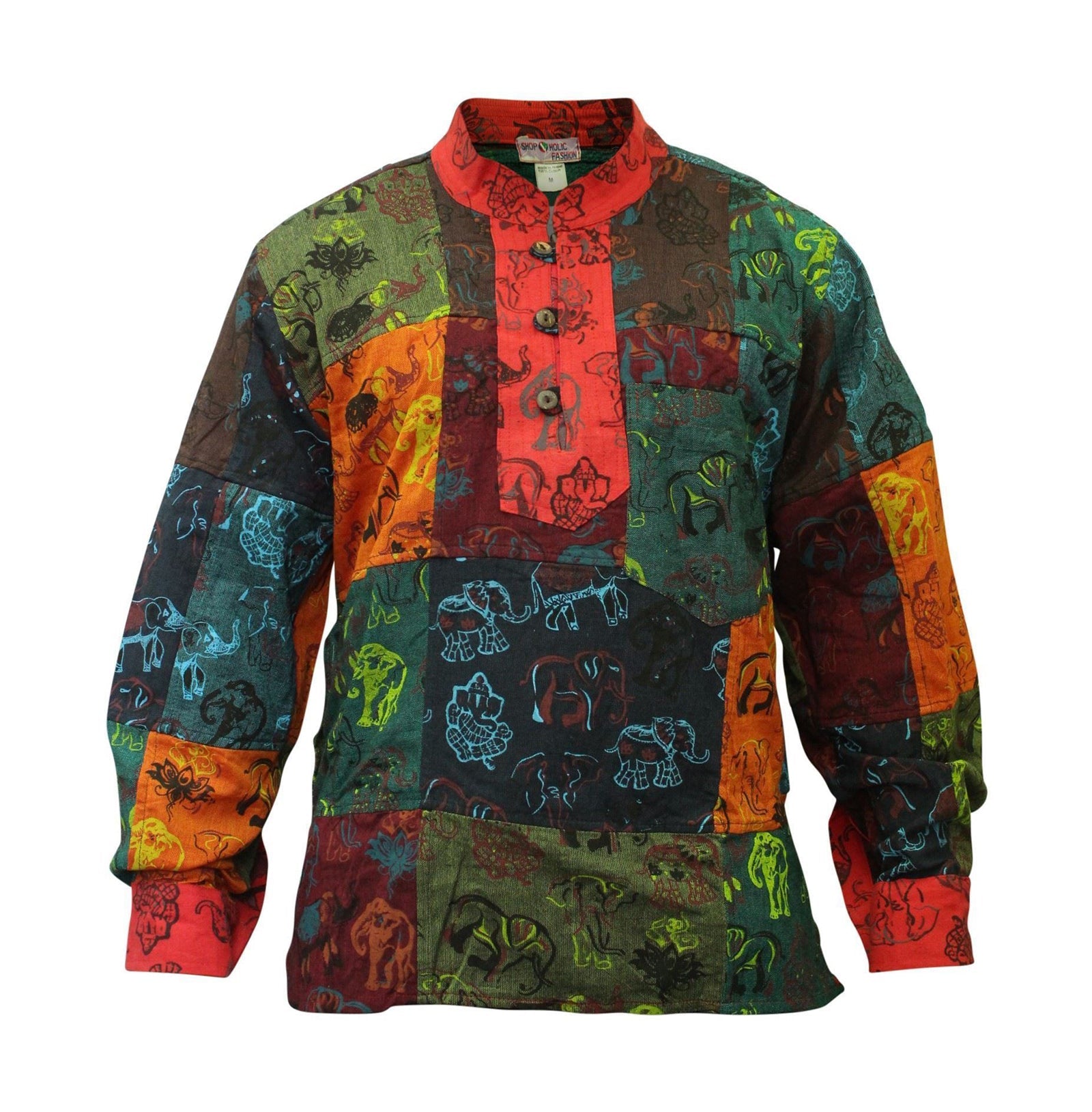 long-sleeve-elephant-printed-kurtha-shirt-for-men