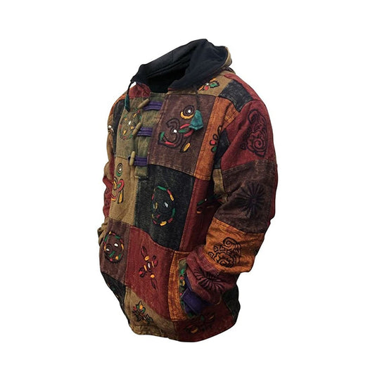 Men's Multicoloured Patchwork Fleece Hoodie Jumper