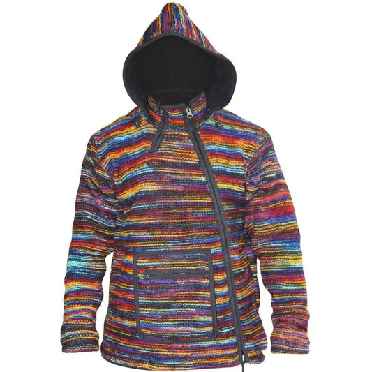 Men Cross Neck Hooded Tie Dye Multicoloured Super Cosy Woolly Hippie Jacket