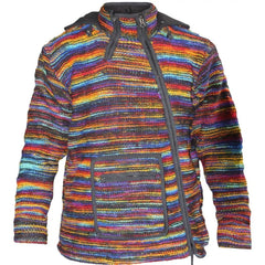 Men Cross Neck Hooded Tie Dye Multicoloured Super Cosy Woolly Hippie Jacket