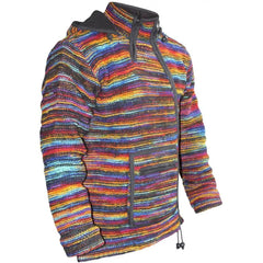 Men Cross Neck Hooded Tie Dye Multicoloured Super Cosy Woolly Hippie Jacket
