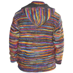 Men Cross Neck Hooded Tie Dye Multicoloured Super Cosy Woolly Hippie Jacket