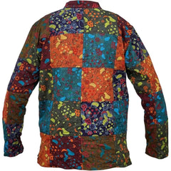 Mens Patchwork Grandad Hippie Shirt Mushroom Print Festival Clothes