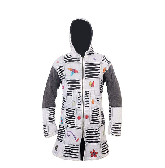 Women's Floral Embroidery & Checkered Long Coat