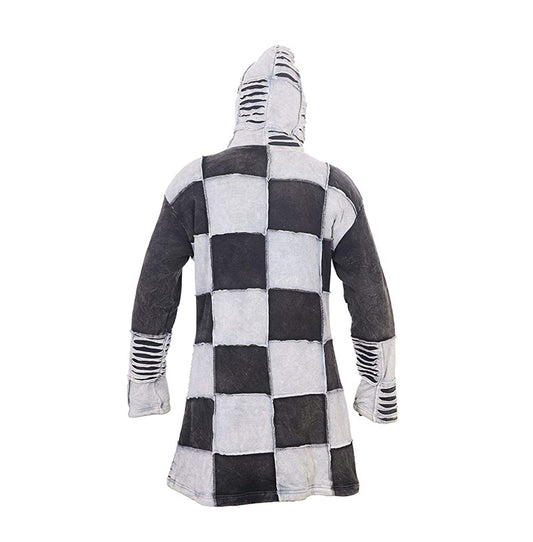 Women's Floral Embroidery & Checkered Long Coat